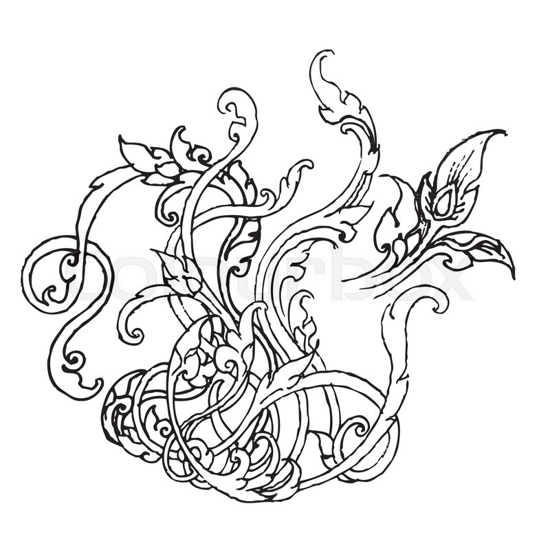 800x800 Sketch Illustration Of Natural Ornament In Thai Style, Doodle Hand