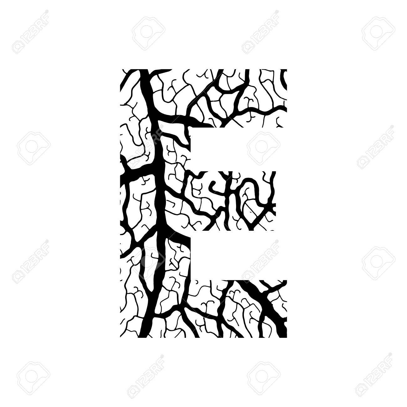1300x1300 Nature Alphabet, Ecology Decorative Font. Capital Letter E Filled