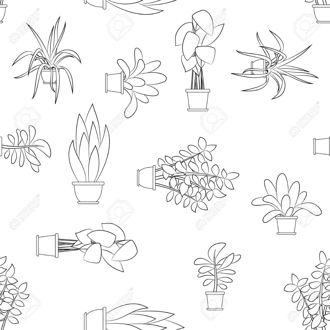 1300x1300 Seamless Cartoon Nature Background With Different House Plants
