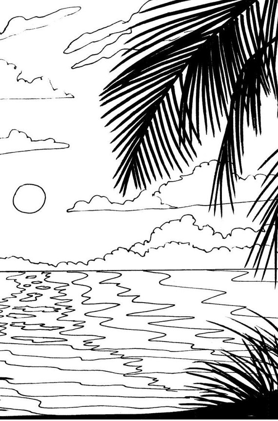 570x864 Beach Sunrise Coloring Page