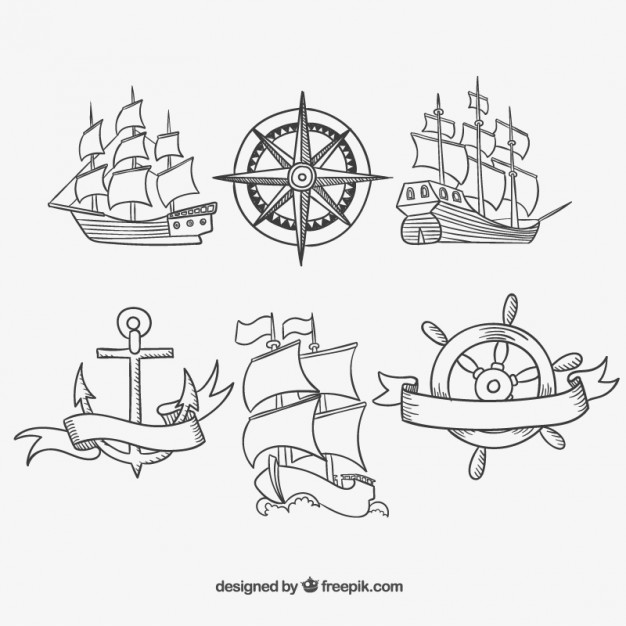 626x626 Hand Drawn Old Ships Vector Free Download