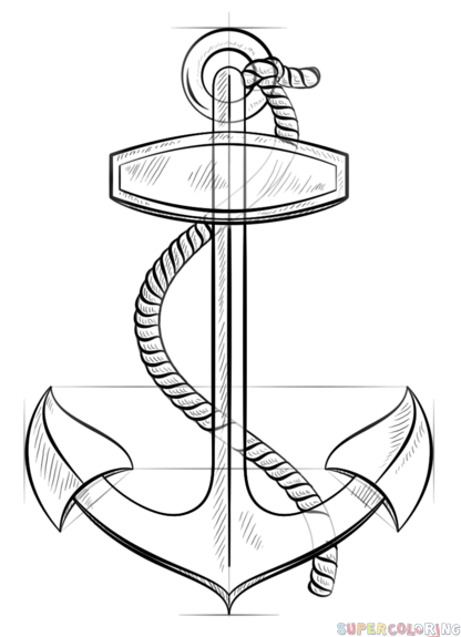 416x575 How To Draw An Anchor With Rope Step By Step Drawing Tutorials