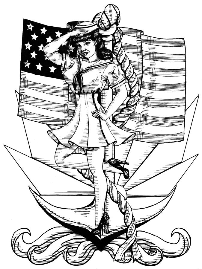 674x900 Navy Pin Up Girl Drawing By Scarlett Royal