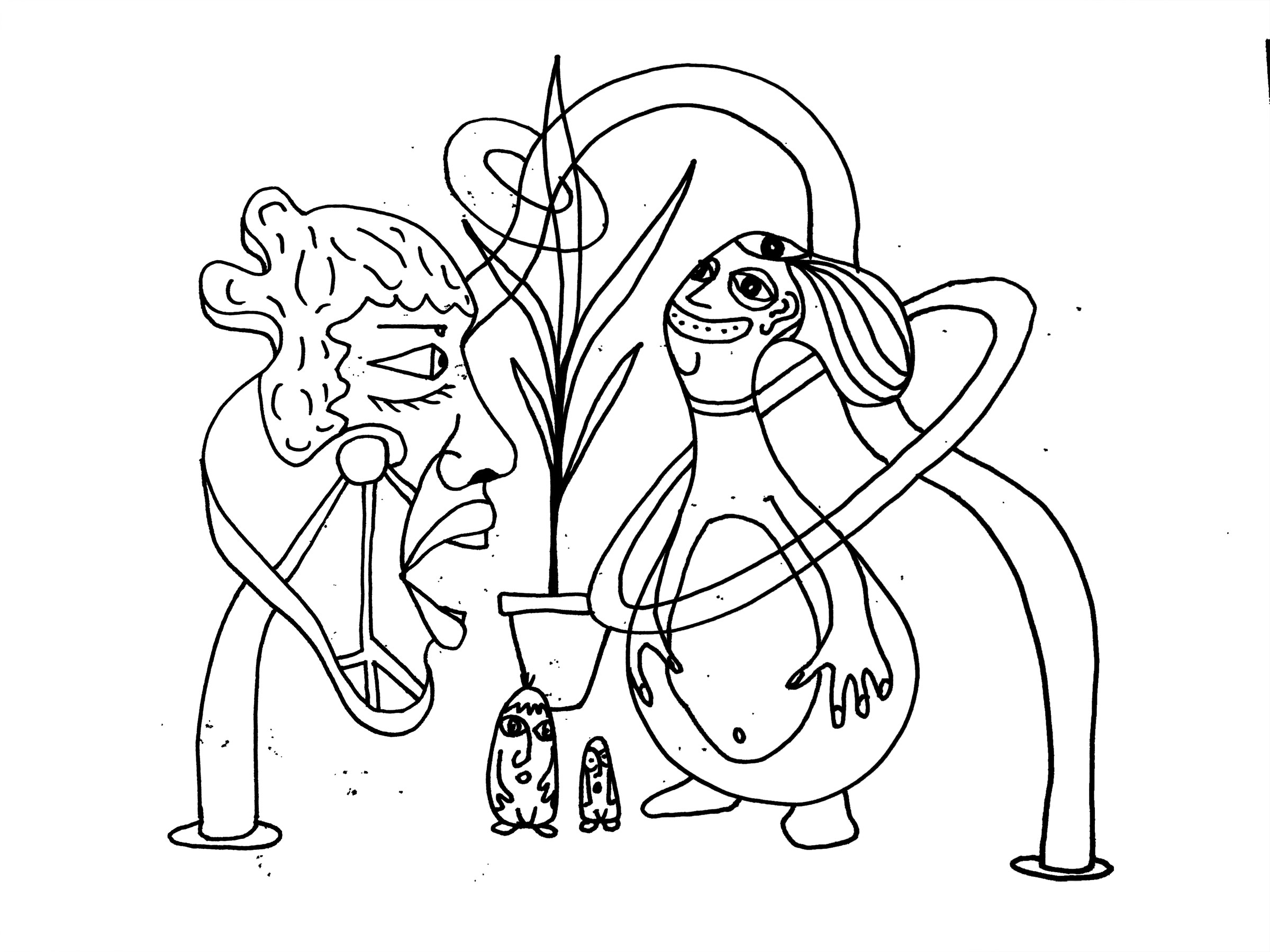 2400x1800 Flower Pot Drawing Illustration With A Surreal Bunny And Little