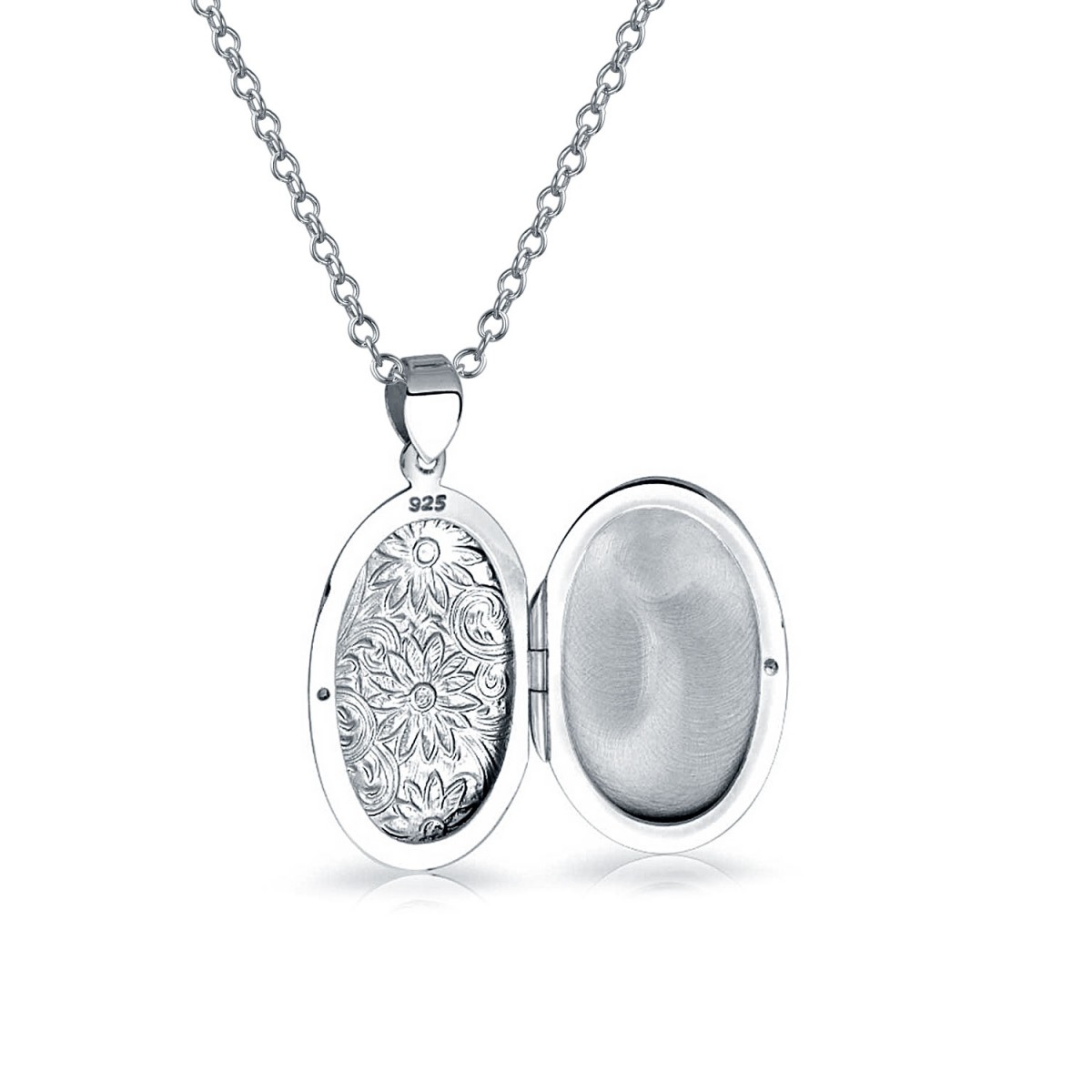 1200x1200 Engraved Sunflower Oval Locket 925 Sterling Silver Flower Pendant
