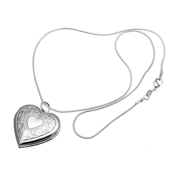 600x600 925 Silver Plated Heart Shaped Photo Locket Box Pendant Necklace