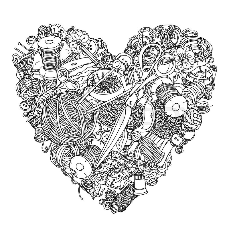 800x800 Circle Pattern For Coloring Book. Clothes Buttons, Needles, Thread