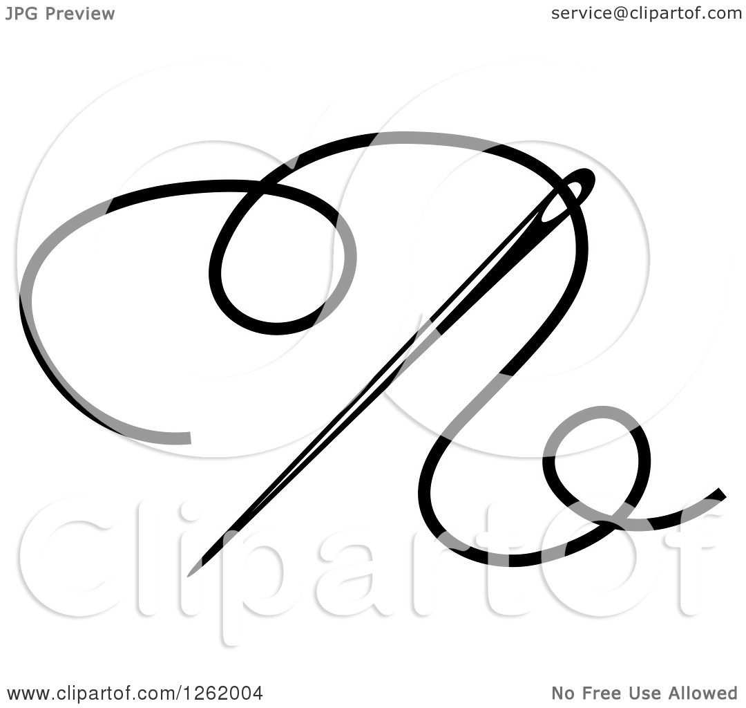 1080x1024 Clipart Of A Black And White Sewing Needle And Thread