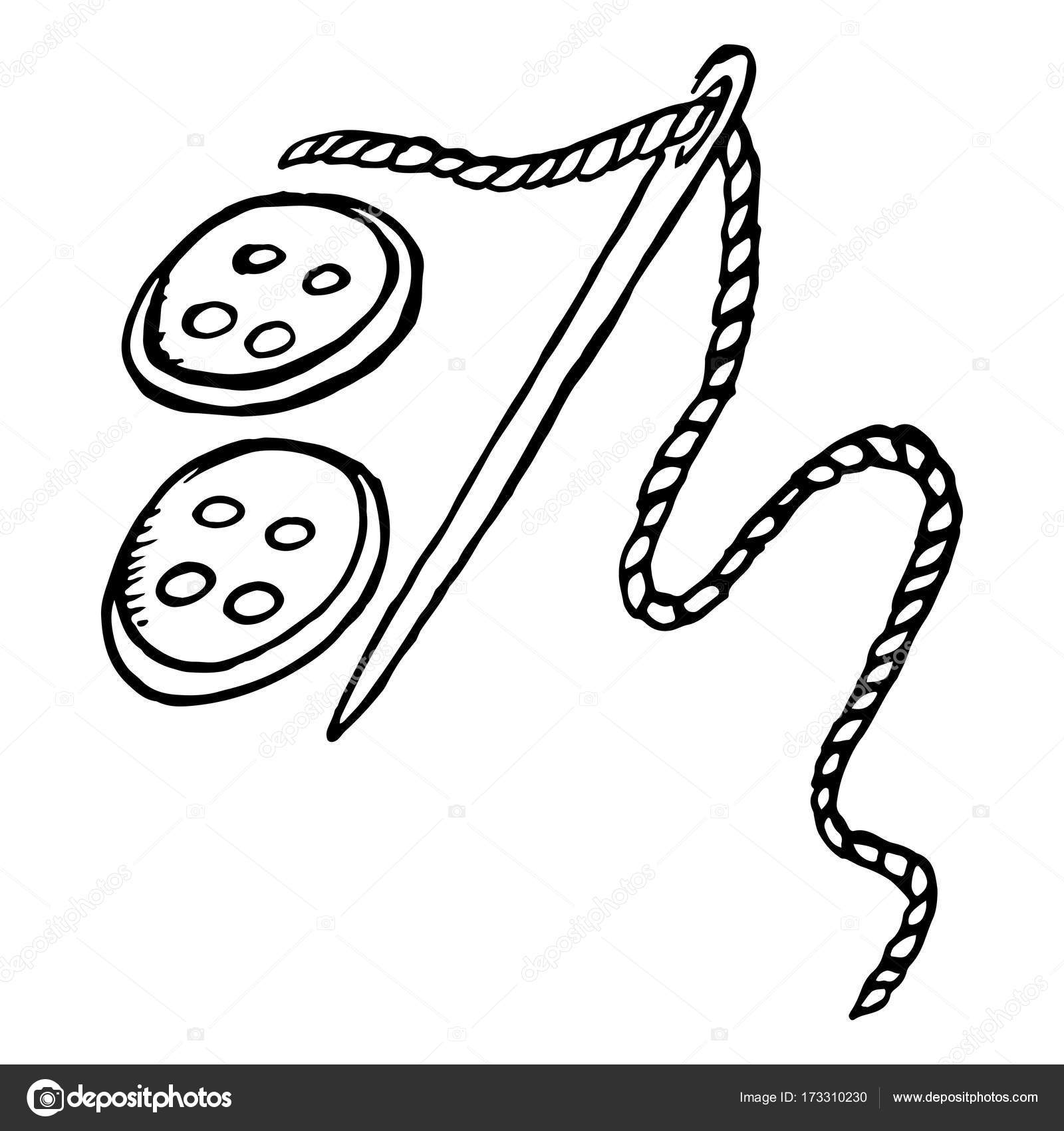 1600x1700 Needle And Thread And Button Sewing Monochrome Ink Hand Drawn
