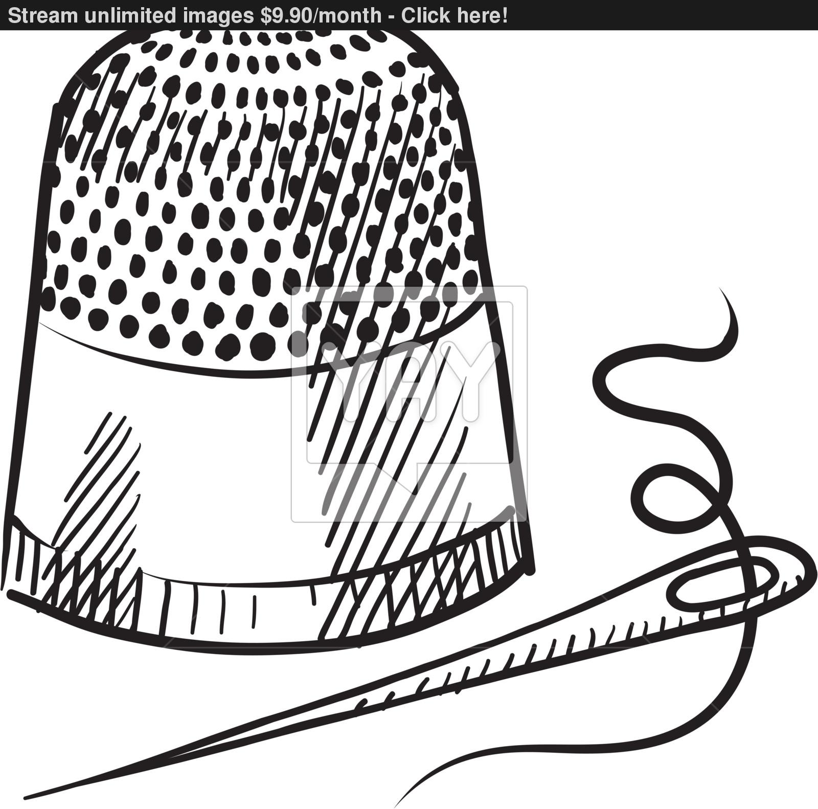 1600x1582 Thimble And Needle Sketch Vector