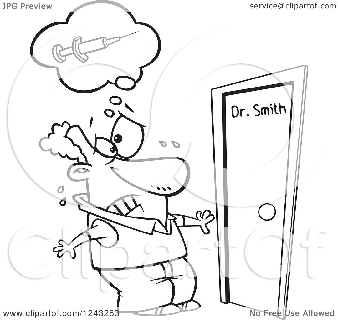 1080x1024 Clipart Of A Black And White Cartoon Man Afraid Of Needles