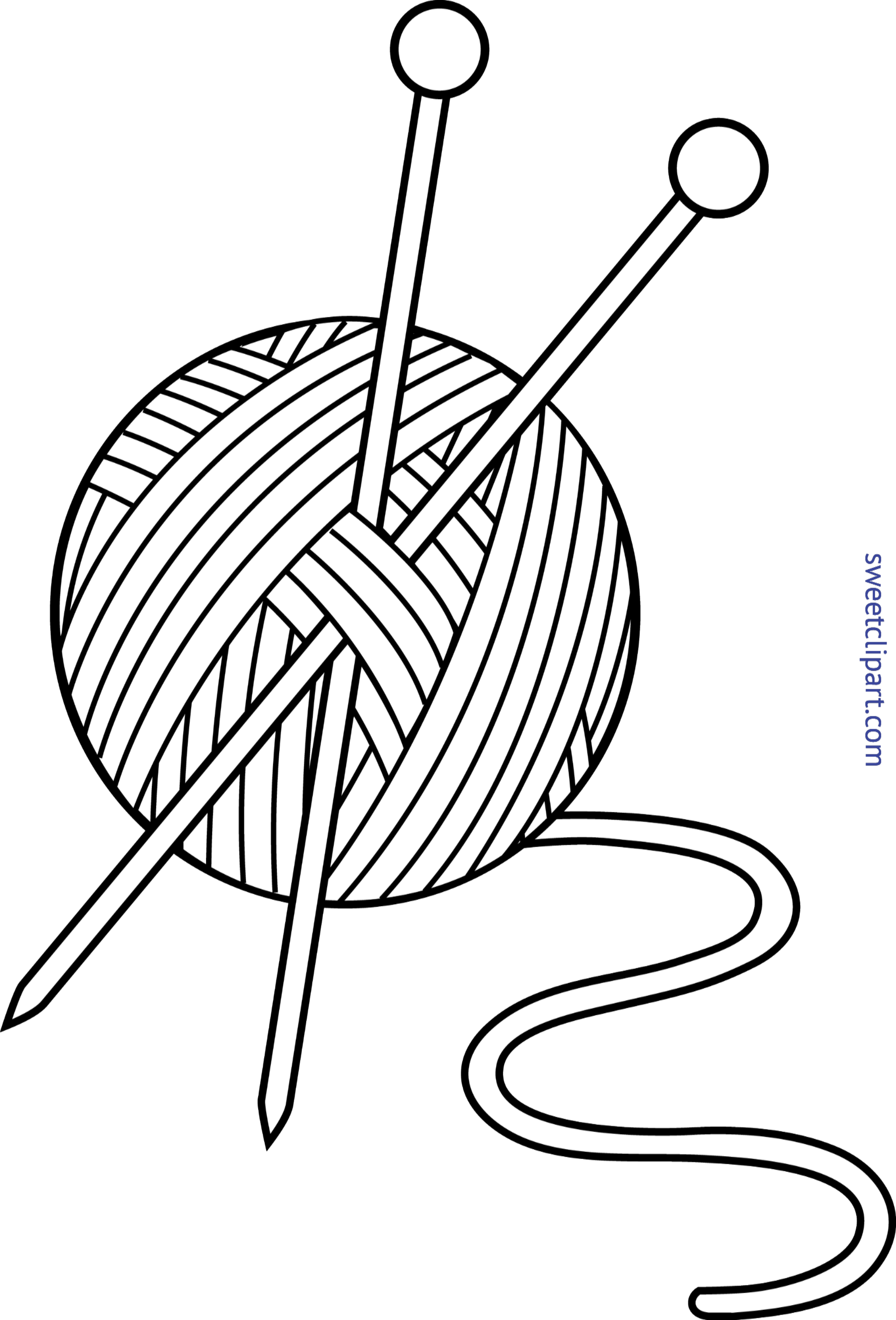 3504x5161 Knitting Yarn Needles Lineart Clip Art