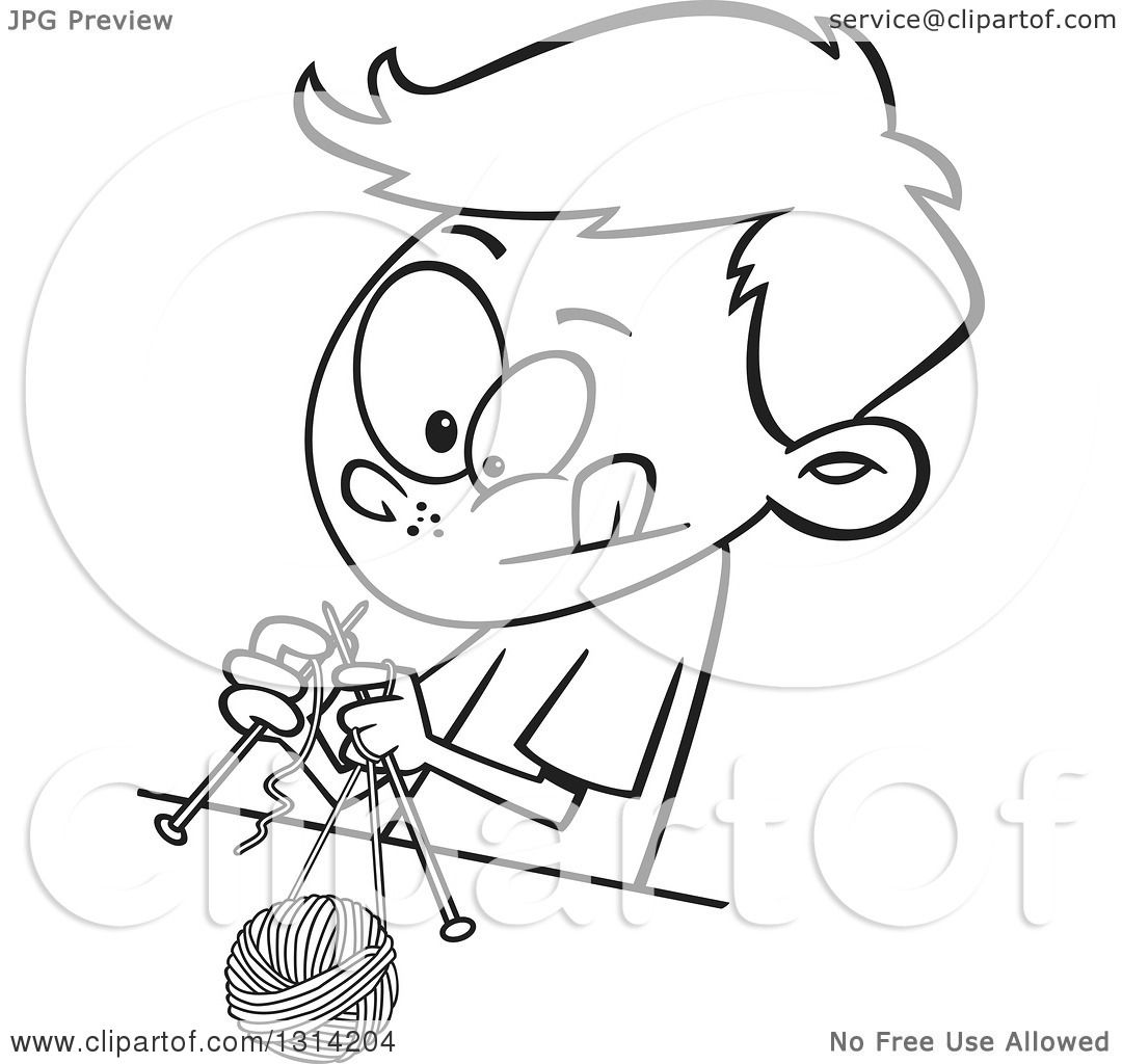 1080x1024 Lineart Clipart Of Blacknd White Cartoon Boy Knitting