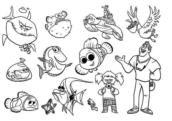 600x424 Finding Nemo Characters Coloring Pages
