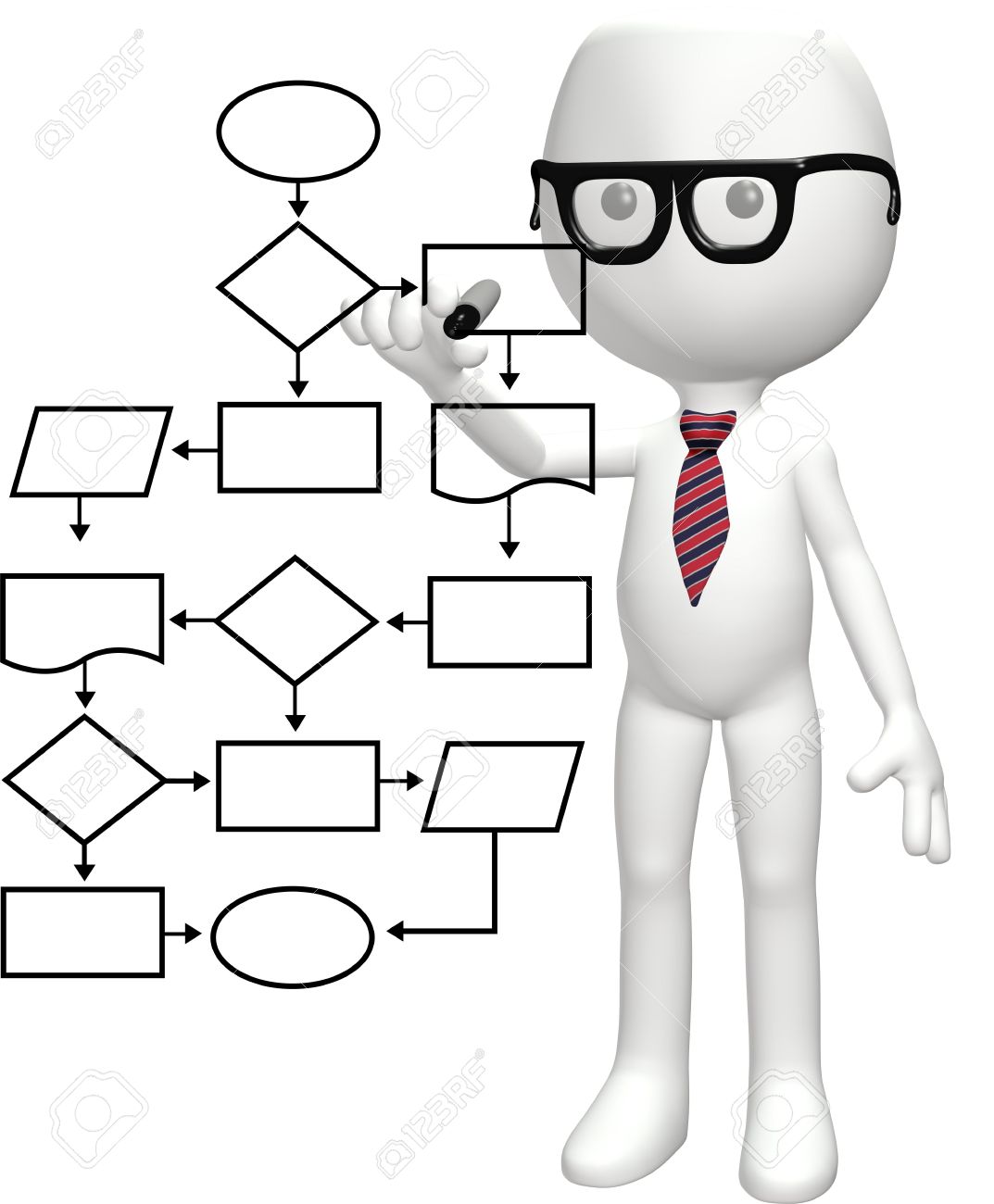 1073x1300 A Cartoon Nerd Genius Programs A Smart Flowchart Process