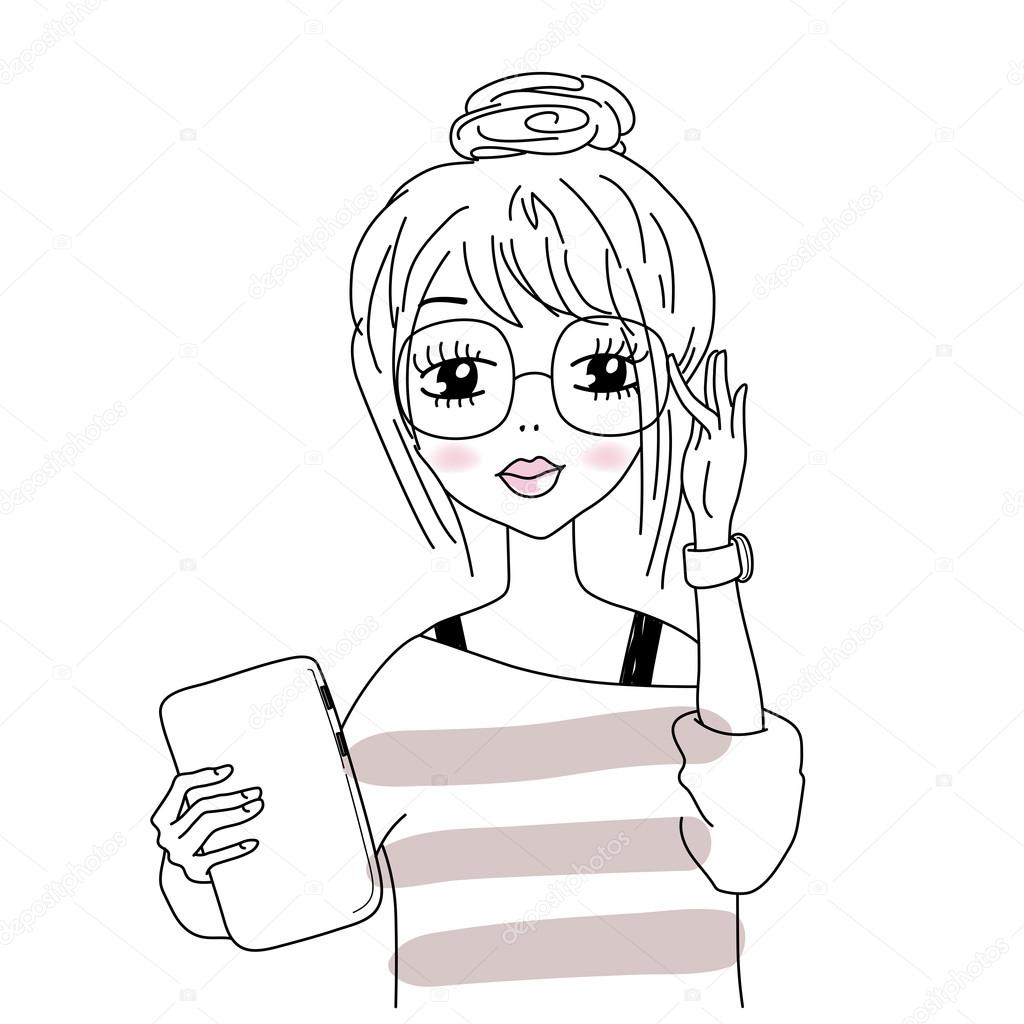 1024x1024 Vector Illustration Of Smart Girl In Nerdy Glasses, Hipster Look