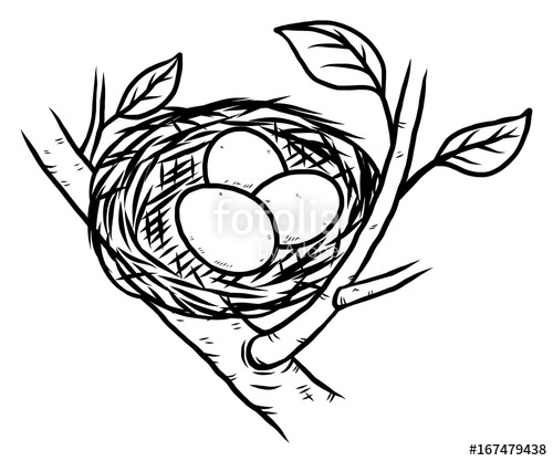 500x417 Bird Nest And Three Eggs Cartoon Vector And Illustration, Black