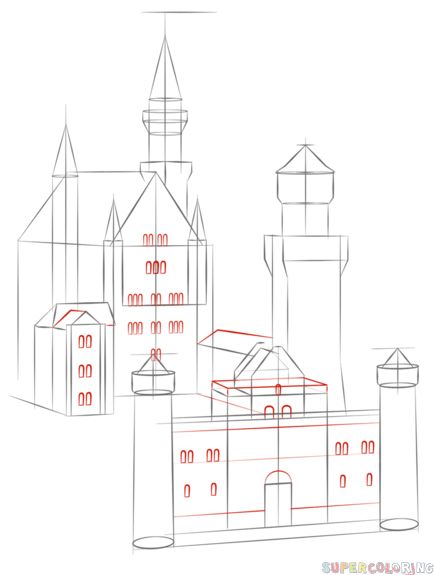 434x575 How To Draw The Neuschwanstein Castle Step By Step Drawing