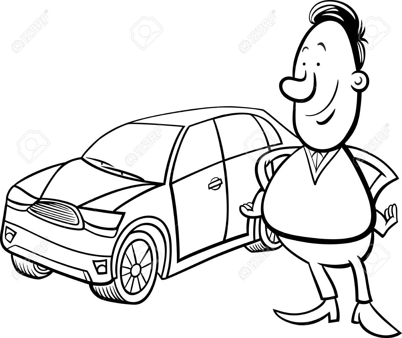 1300x1094 Black And White Cartoon Illustration Of Proud Man And His New