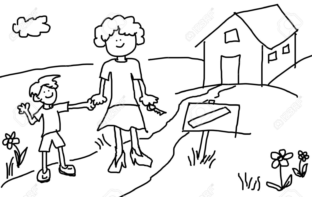 1300x821 Large Childlsh Cartoon Characters Mother And Son Happy In Front