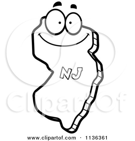 450x470 Cartoon Clipart Of An Outlined Happy New Jersey State Character