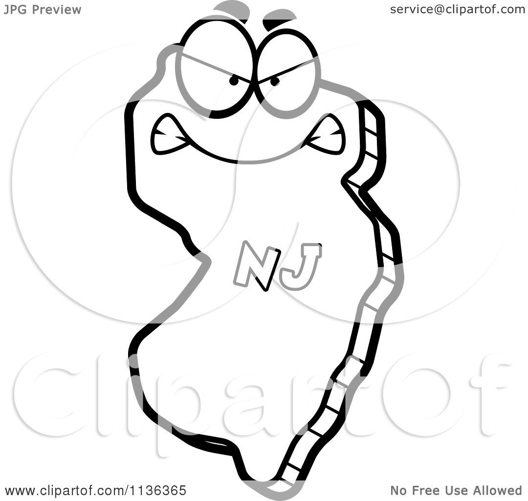 1080x1024 Cartoon Clipart Of An Outlined Mad New Jersey State Character