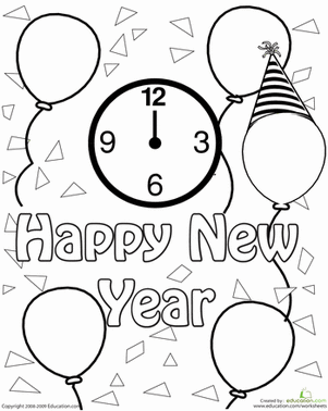 301x378 New Year Clock Celebration Coloring Page Worksheet