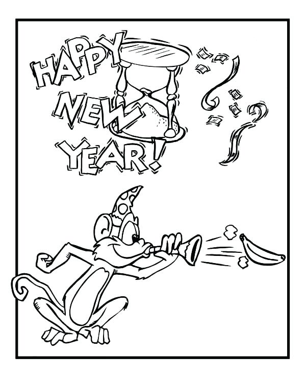 600x742 New Year Eve With Three Balloons Coloring Page Celebrate Free