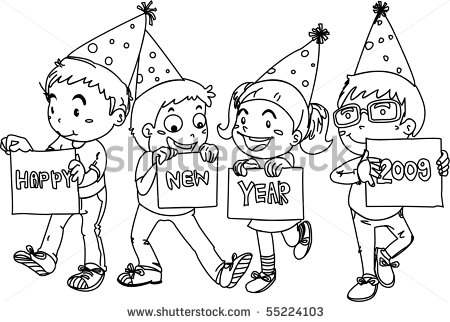 450x322 Sketch Of Kids Wishing Happy New Year On White Background By