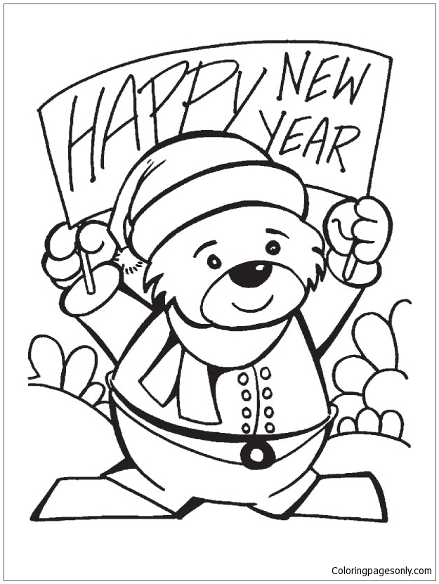 625x831 Happy New Year Teddy Bear Coloring Page