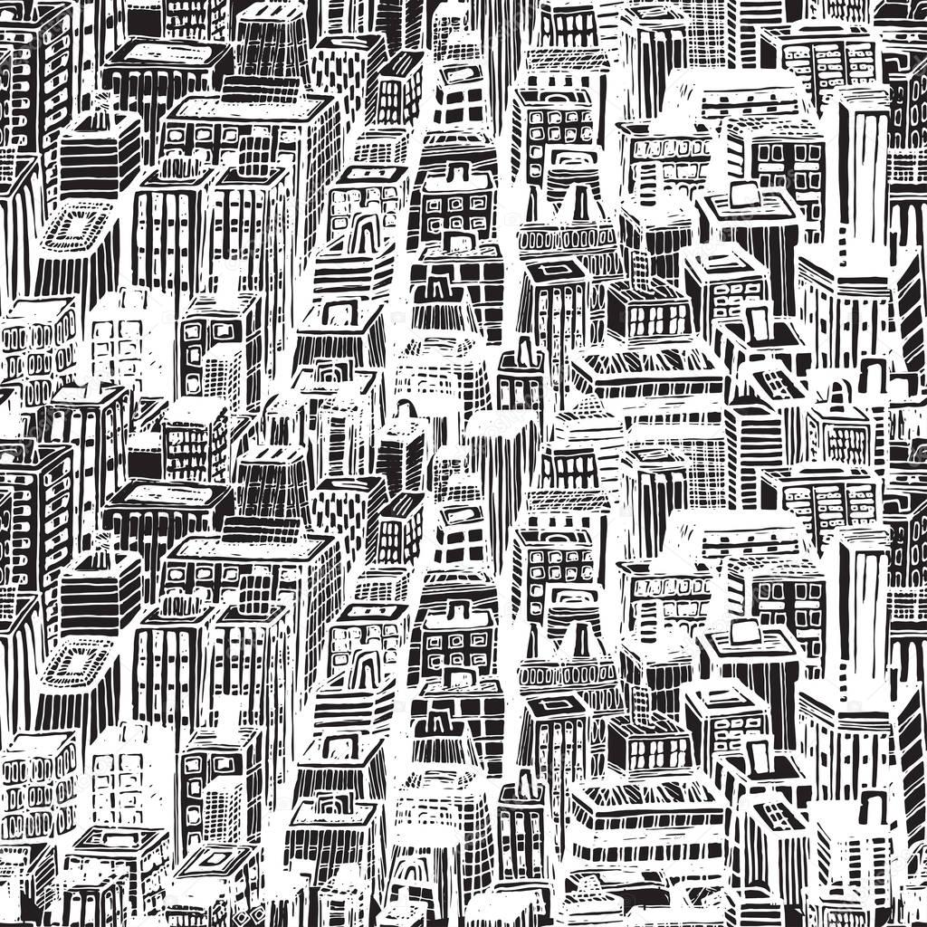 1024x1024 Hand Drawn Seamless Pattern With Big City New York Stock Vector