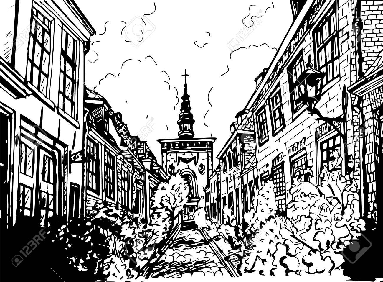 1300x956 Hand Drawn Black And White Illustration Of A City Royalty Free