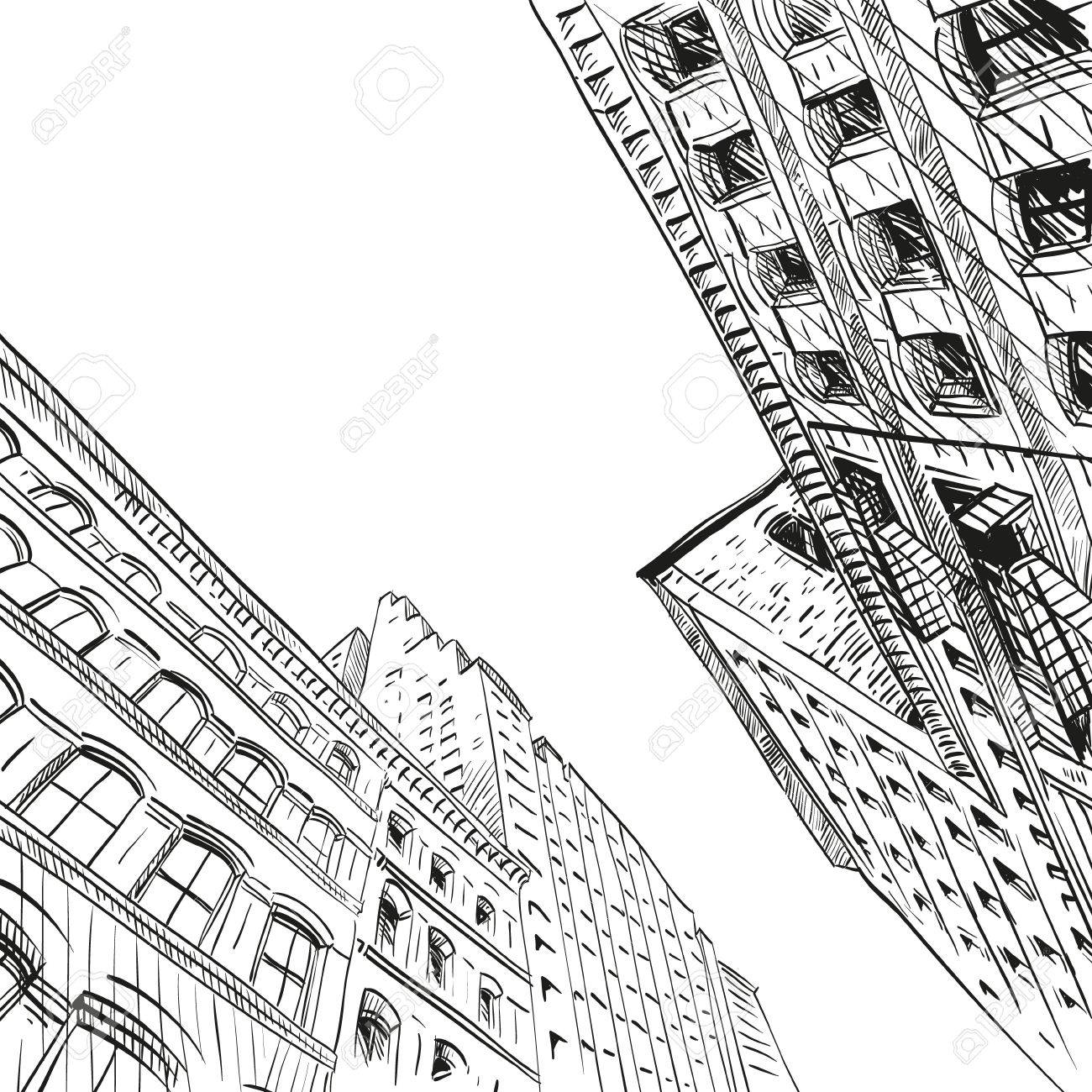 1300x1300 Hand Drawn Cityscape, Vector Illustration Royalty Free Cliparts
