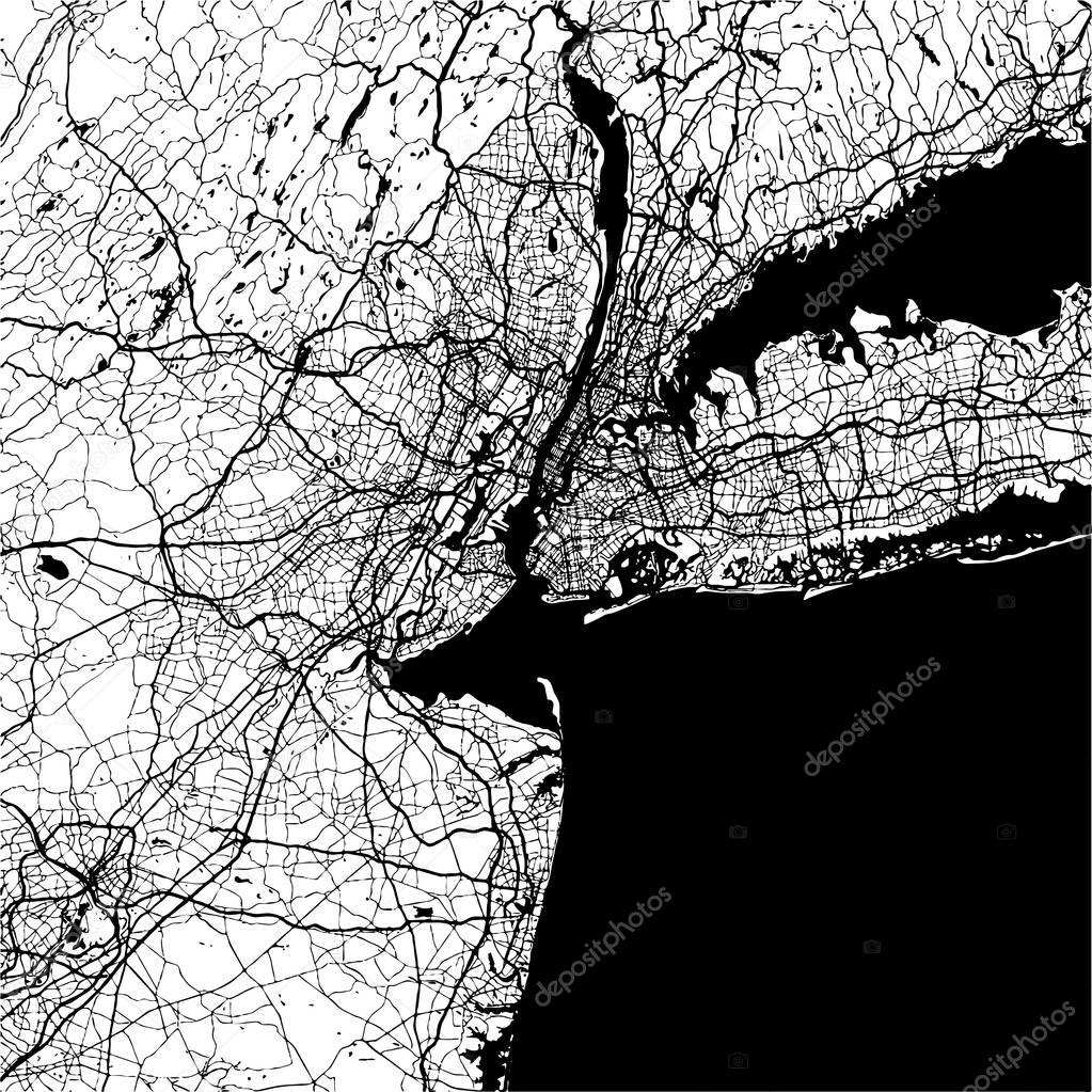 1023x1023 New York City, Usa, Monochrome Map Artprint Stock Vector Mail