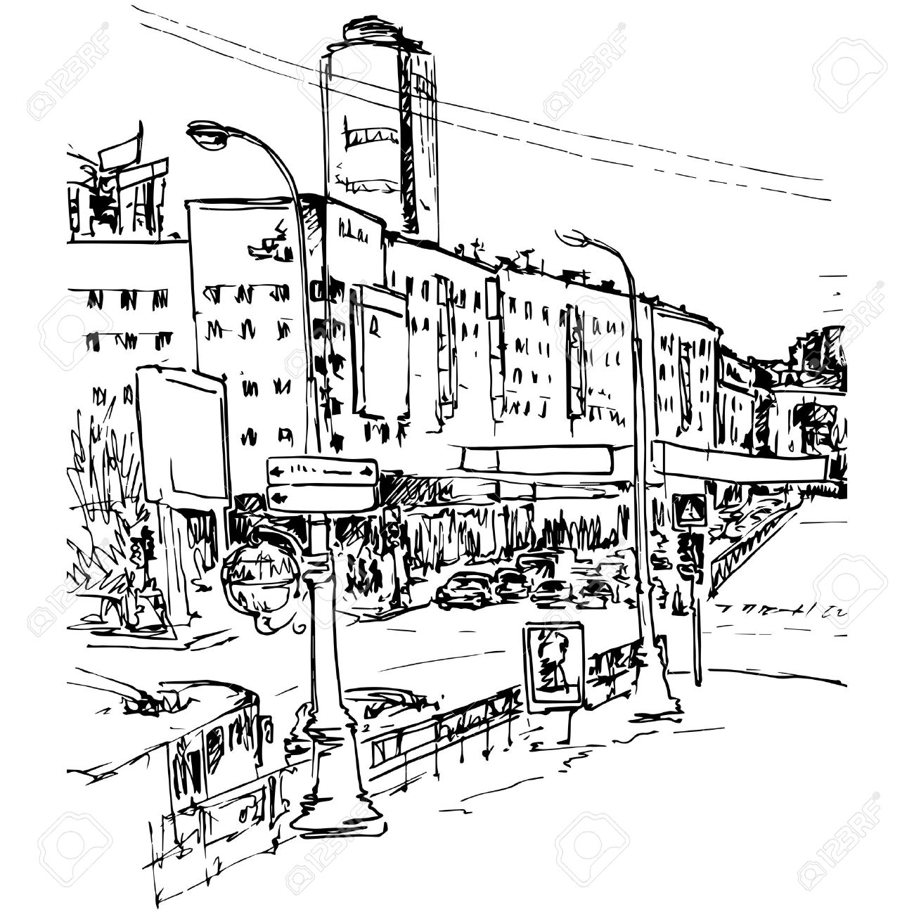 1300x1300 Drawn City City Traffic