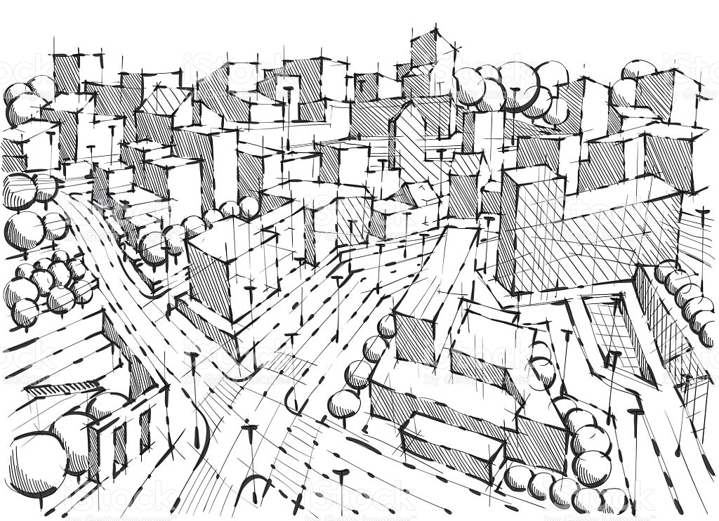 1024x742 Drawn City Black And White