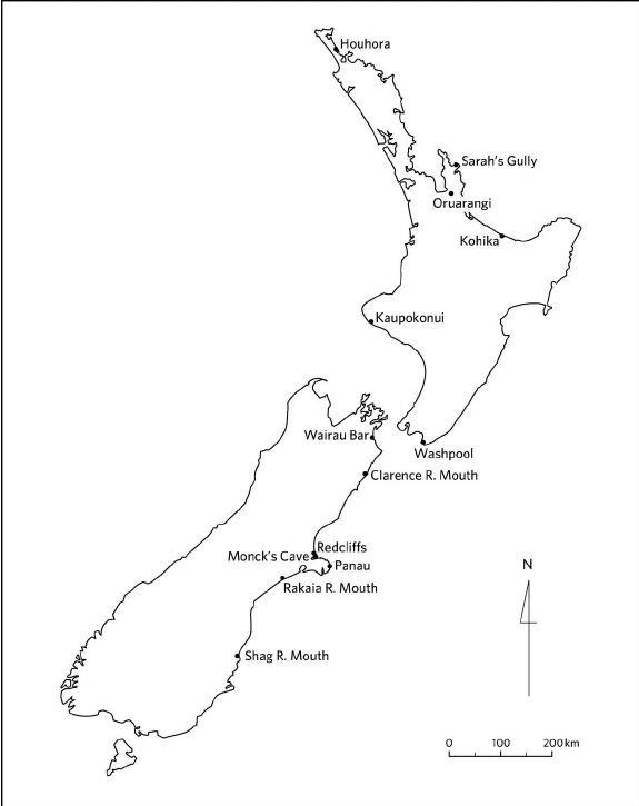 575x725 Map Showing New Zealand Sites Mentioned In Text. Scientific Image