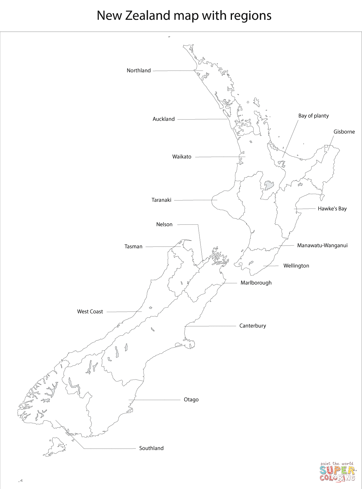 1183x1595 New Zealand Map With Regions Coloring Page Free Printable