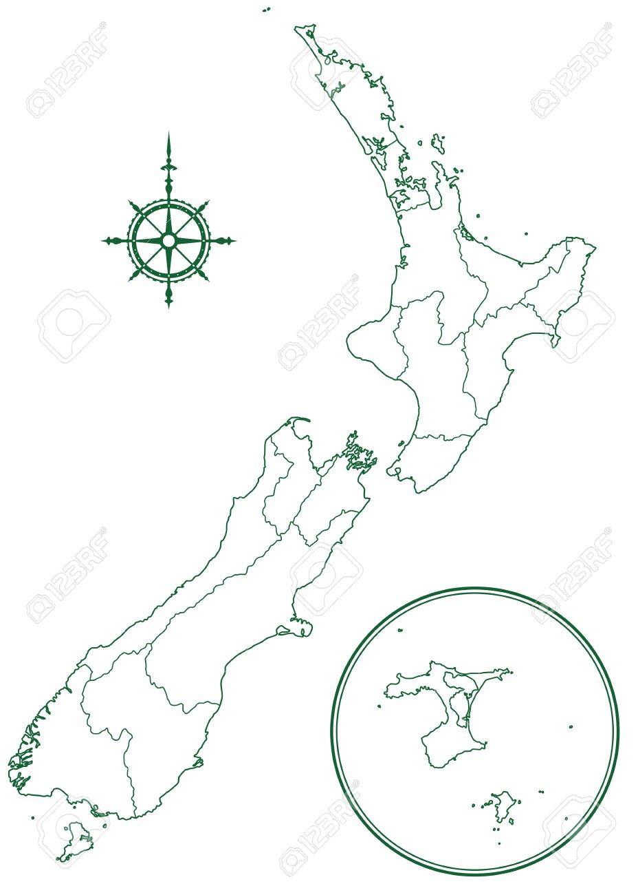 928x1300 Contour Border Map Of The New Zealand. All Objects Are Independent