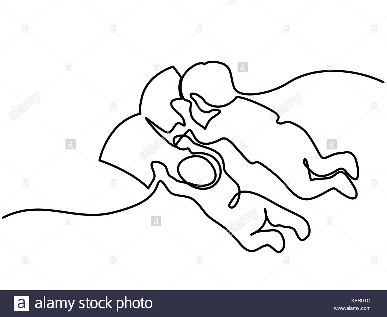 1300x1065 Continuous Line Drawing. Happy Toddler Boy Reading Book With Her