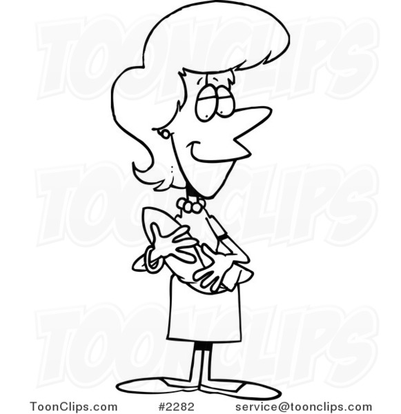 581x600 Cartoon Blacknd White Line Drawing Of Happy Mother Holding
