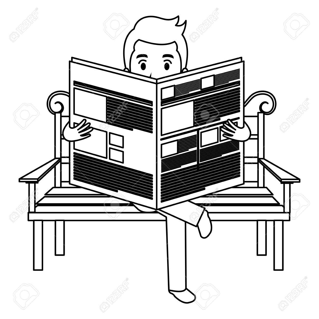 1300x1300 Man Reading Newspaper In The Park Chair Vector Illustration Design