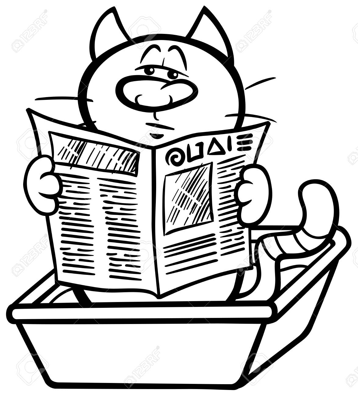 1174x1300 Black And White Cartoon Illustration Of Cat Reading A Newspaper