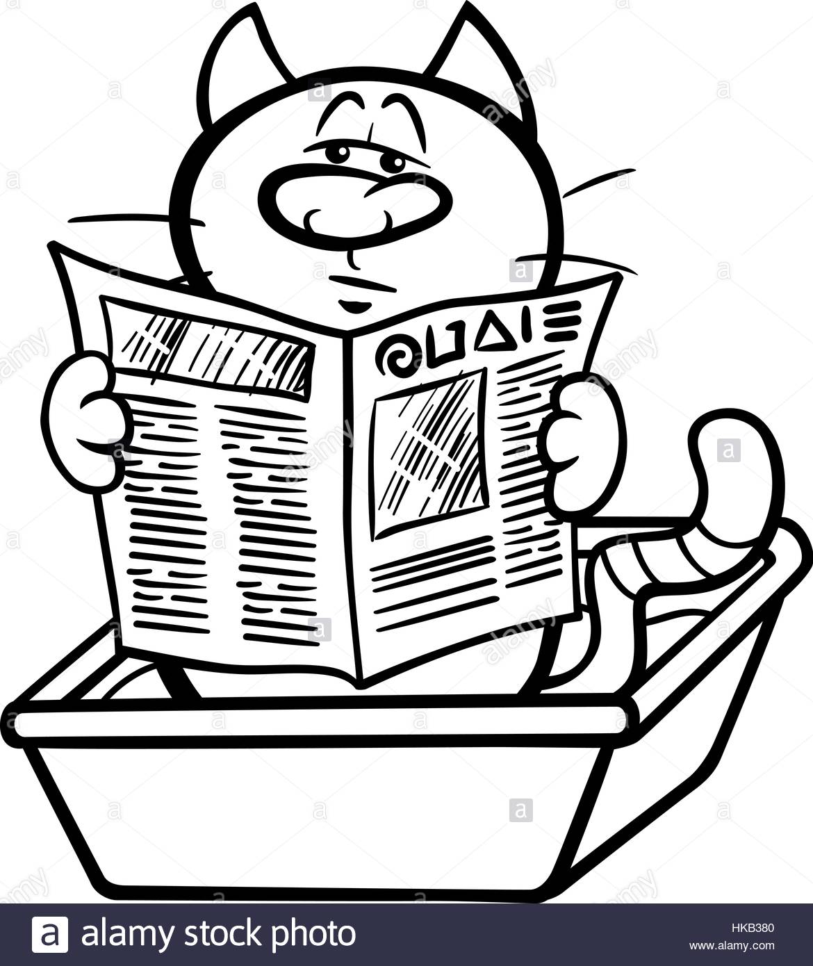 1170x1390 Black And White Cartoon Illustration Of Cat Reading A Newspaper