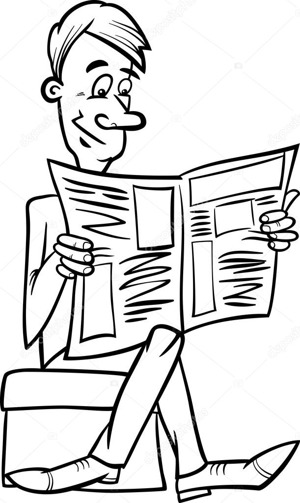 611x1023 Man With Newspaper Coloring Page Stock Vector Izakowski