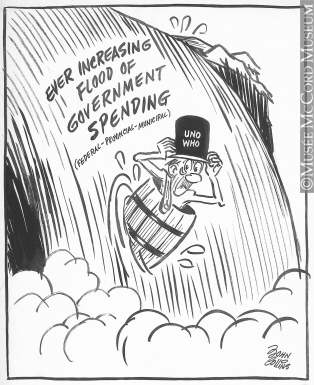 314x385 M965.199.8912 Over Niagara Falls In A Barrel. Drawing, Cartoon