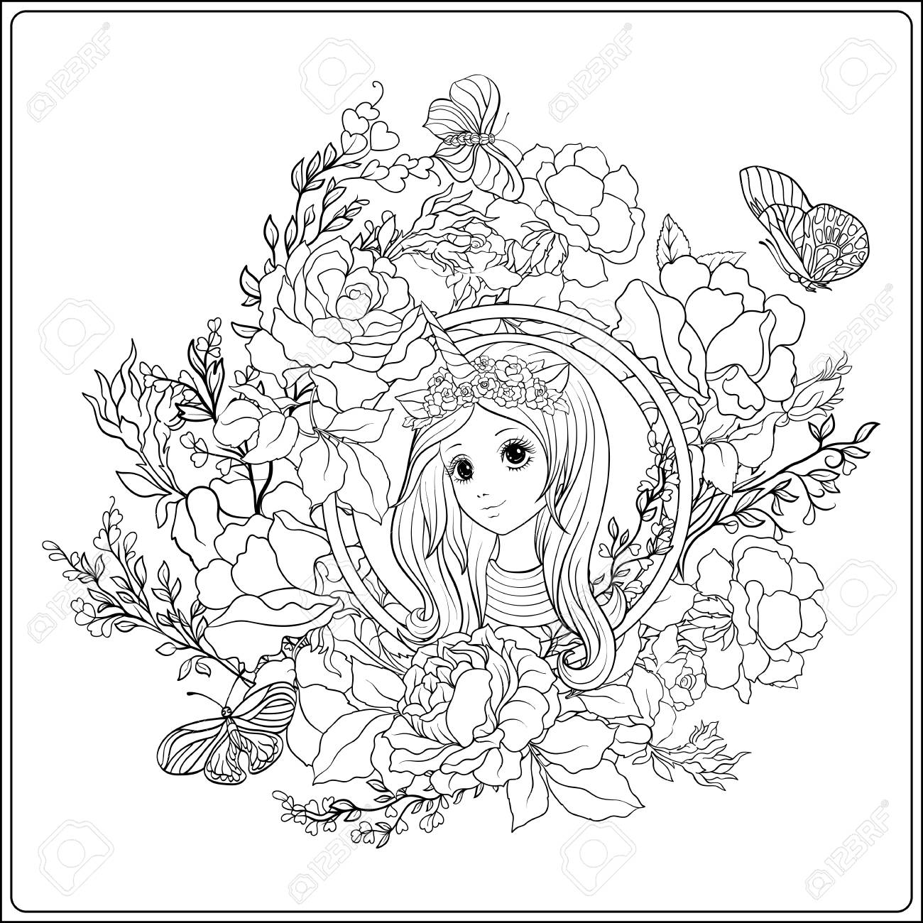 1300x1300 Young Nice Girl In A Cap With A Unicorn Horn In The Garden