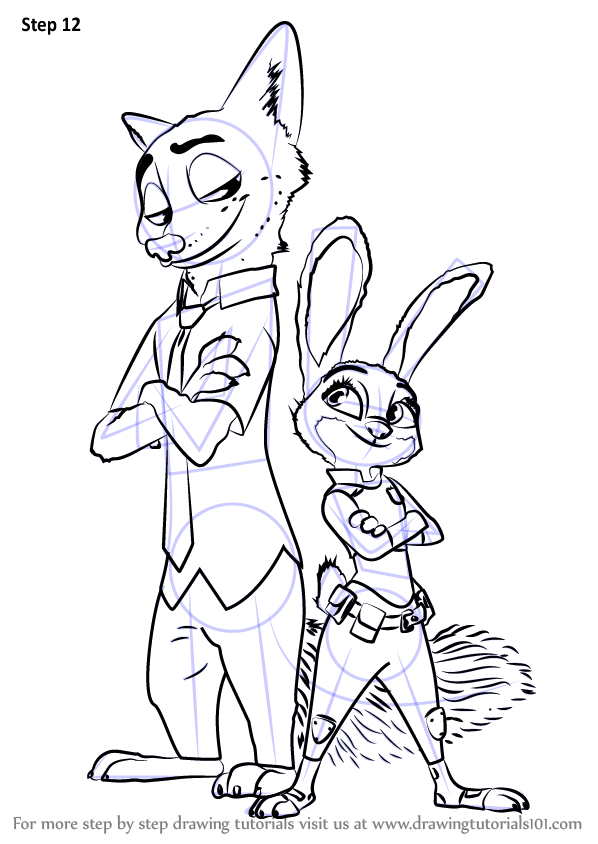 598x844 How To Draw Nick Wilde And Judy Hopps From Zootopia