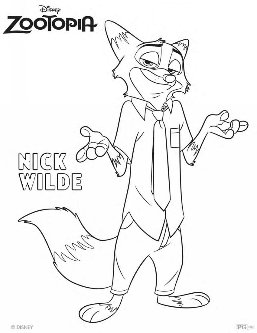 850x1100 Zootopia Nick Wilde Coloring Page Central