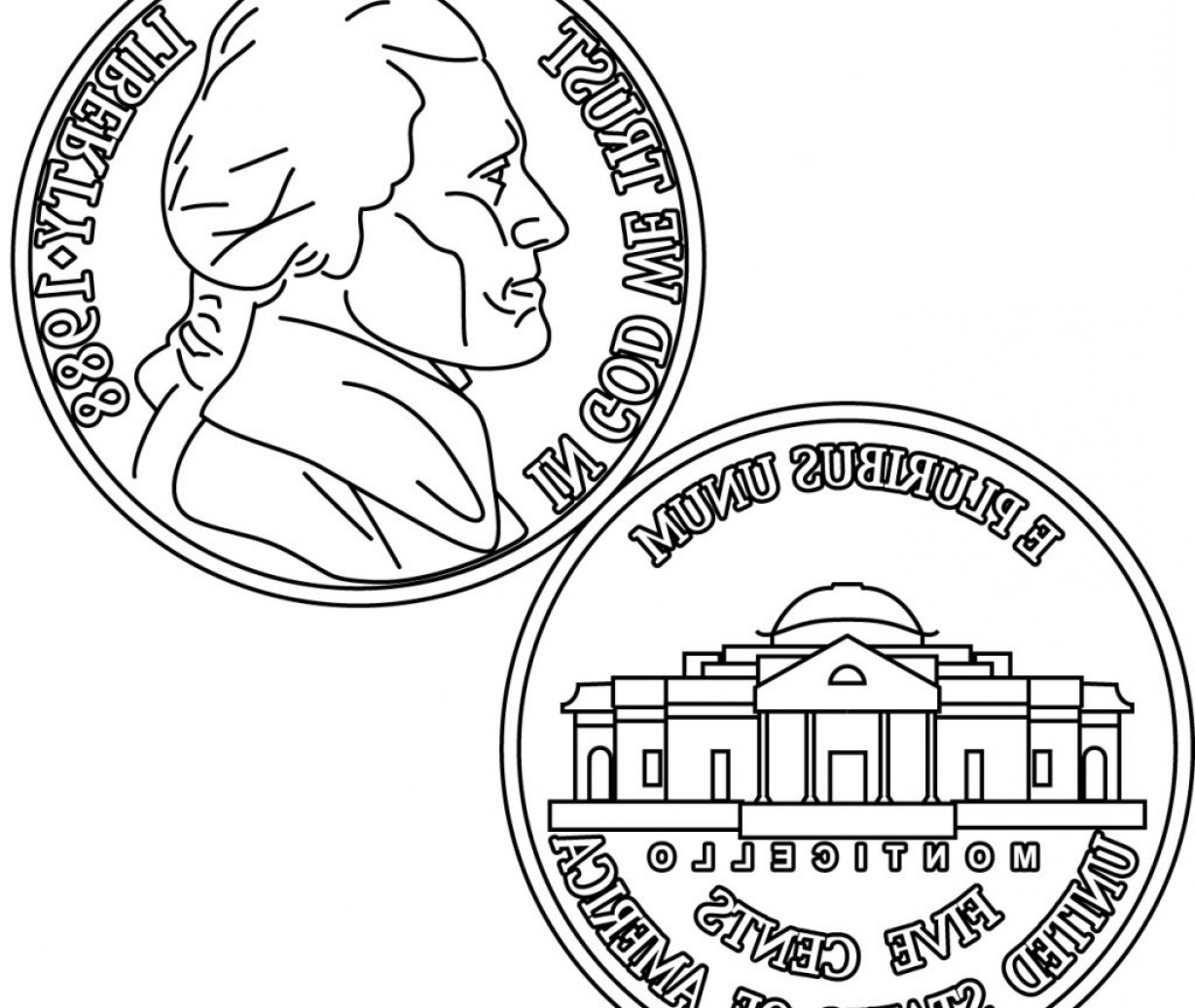 1228x1036 Nickel Coloring Page Coins Coloring Page X Kids Oblacoder